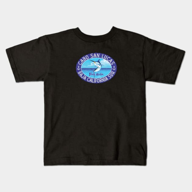 Cabo San Lucas, Baja California Sur, Black Marlin Kids T-Shirt by jcombs